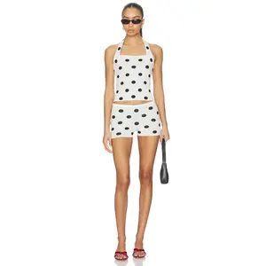 MORE TO COME Viviana Knit Short Set in Ivory & Black Dot