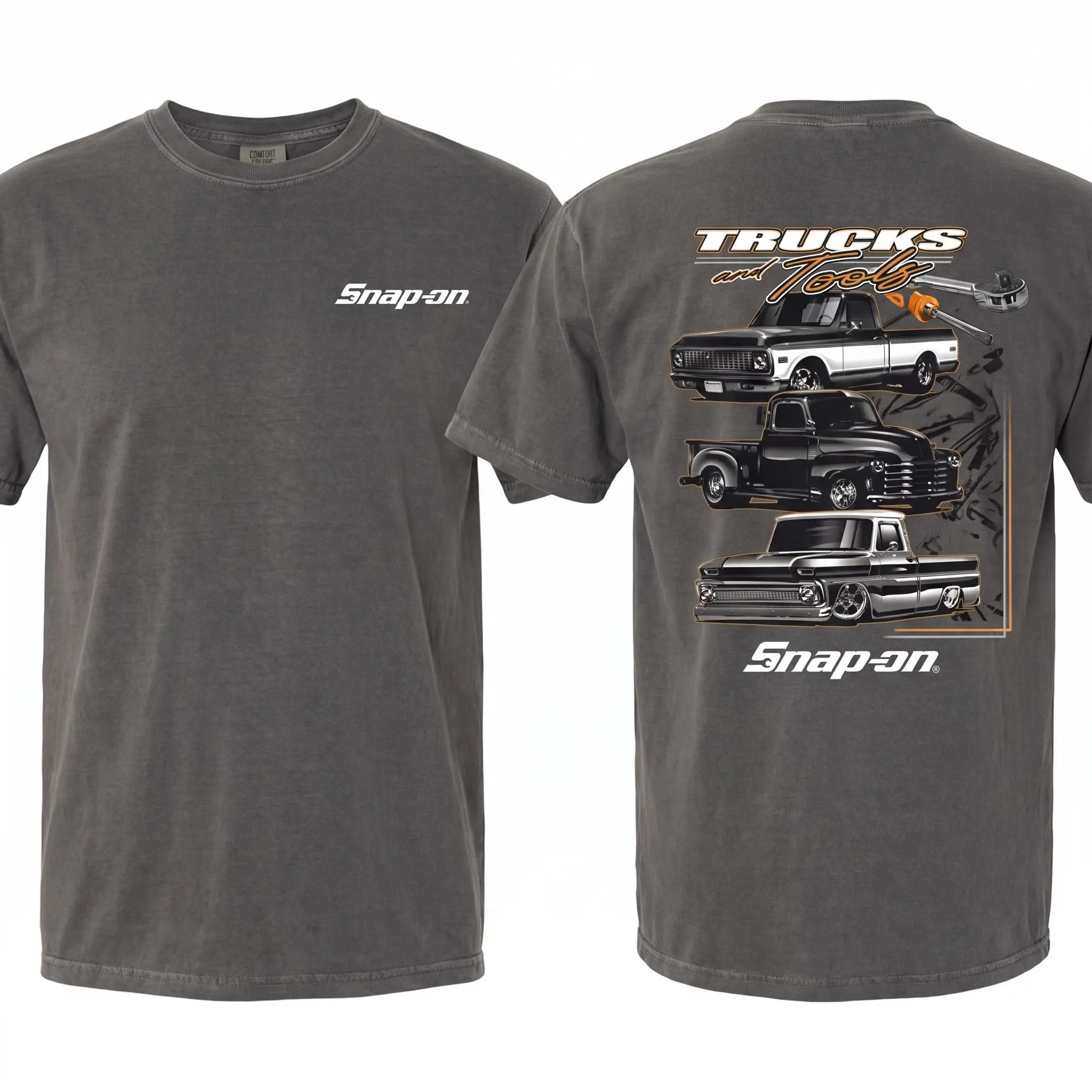 Men's Comfort Colors Vintage Pickup Trucks & Tools Graphic T-Shirt - Short-Sleeve, Baggy Oversized Streetwear Tops, Gift for Truck Lovers, Shortsleeve