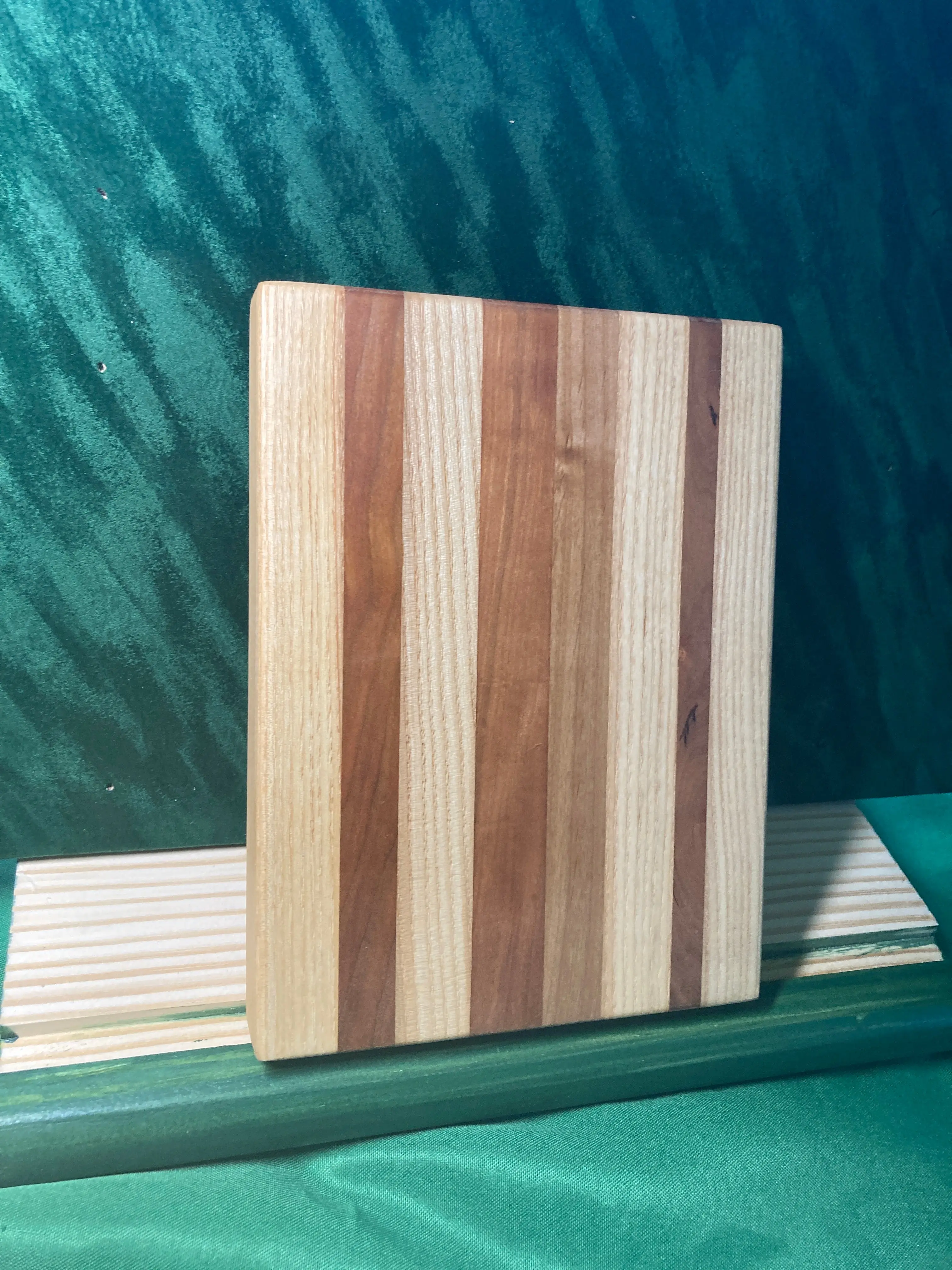 Handcrafted Reclaimed Oregon Ash-Cherry Wood Chopping Board - 6"x8" 1-of-a-Kind Artisan Food-Safe Finish Charcuterie Board with Ash Wood, Artistic Look for Kitchen Prep