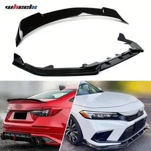2PCS-Set For 2022-2024 Honda Civic Yofer Style - Rear Spoiler Wing & Front Bumper Lip - Gloss Black