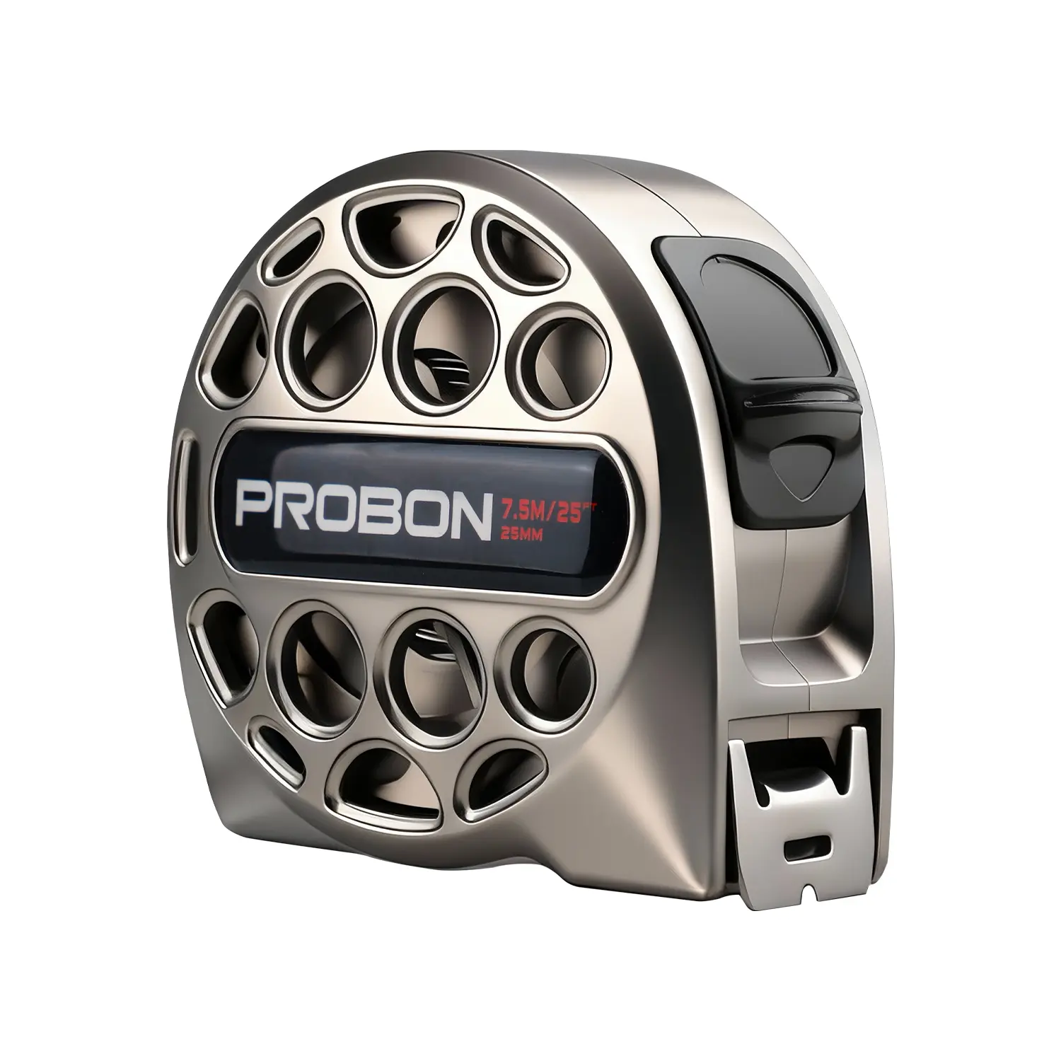PROBON Stainless Steel Tape Measure 25FT, Hollow Anti-Drop Shell, Double-Sided Printing, High Straight Measuring Tape with Secure Thumb Lock for Construction & Daily