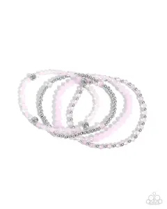 Ringing Endorsement - Pink and White Seed Bead Silver Stretchy Bracelet - Paparazzi