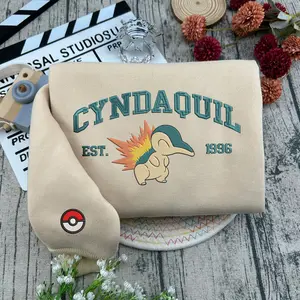 Pokemon Cyndaquil Embroidered Sweatshirt, Cyndaquil Anime Matching Emdroidery Sweatshirt, Full PKM Characters Collection Pullover Cotton Sweatshirt - Soft& Comfortable Sweater, Trendy Unisex Crewneck Sweater For Men And Women, Gamer Gifts