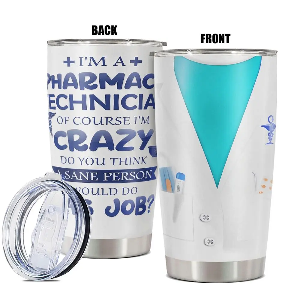 Pharmacy Technician Themed 20oz Tumbler, 1 Count Funny Insulated Tumbler, Gift for Any Occasion for Family, Friends, Coworkers, Drinkware
