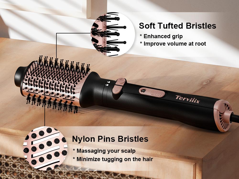 Terviiix 4-in-1 Hot Air Rotating Blow Dryer Brush Kit – 1000W with Rotatable Round Brushes (2 Sizes), Oval Volumizer, and Diffuser