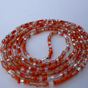 Waistbeads - This is Orange Dream, she is a mixture of oranges, frosted and silver. She is 60 inches long fit up to 4X and can customize it up to a 70 inch.