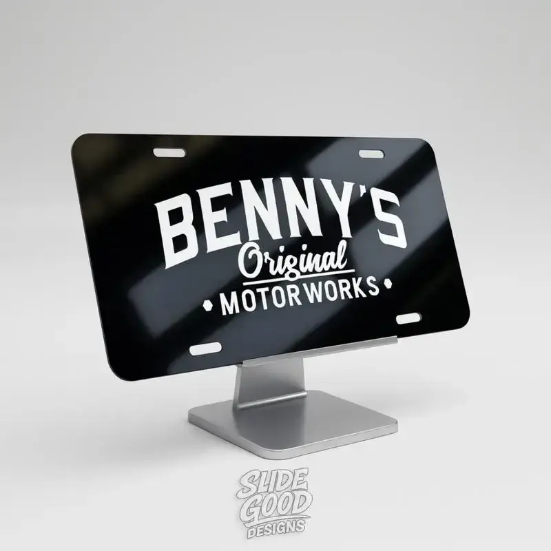 Bennys Original Motor Works Die Cut Vinyl Decal - Aluminium Auto Parts Logo Number Plates, Up to 30 inches, GTA Racing Games 3060 Car Exterior Accessory