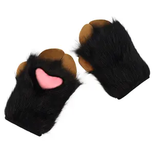 Halloween Furry Paw Gloves, Plush Animal Claw Gloves with Heart Pads, Cosplay Costume Accessories Photography Props Gift
