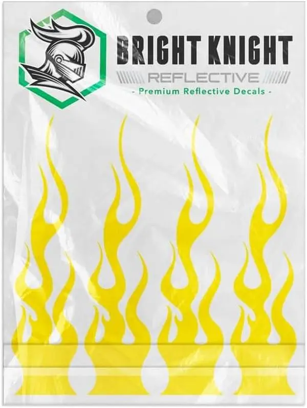 4PCS Yellow Reflective Flame Stickers | 3M Retro-Reflective Vinyl Decals for Cars, Trucks & Helmets