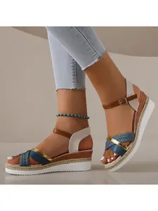 Sandals for women with thick soles and wedges for outer wear summer new hollowed-out fashion platform platform with fish mouth and high heels bohemian casual vacation sandals for women
