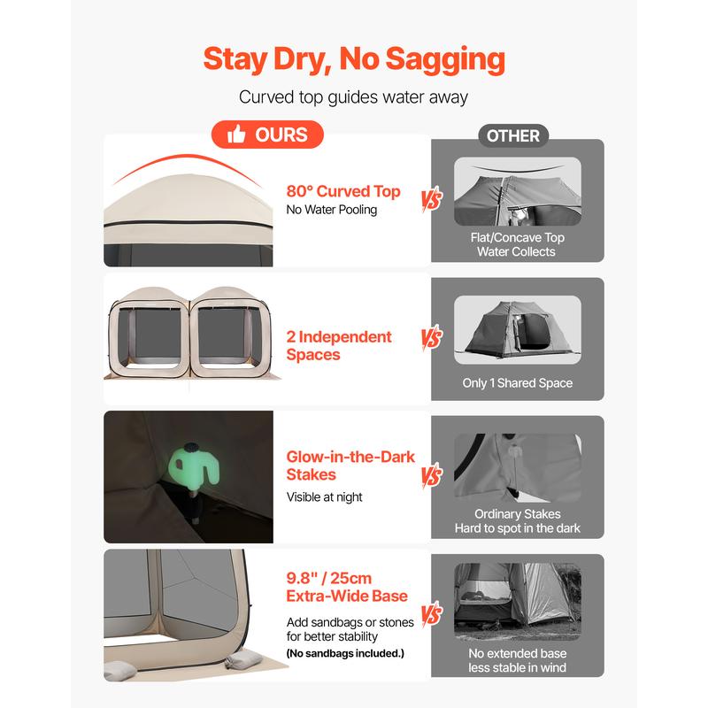 VEVOR Screen House Tent, 12 x 6 ft, 2 in 1 Pop Up Screen Tent, Portable Screened in Canopy with Carry Bag, Netting Sides, Ground Stakes, for Garden, Patio, Backyard, and Outdoor Activities, Beige