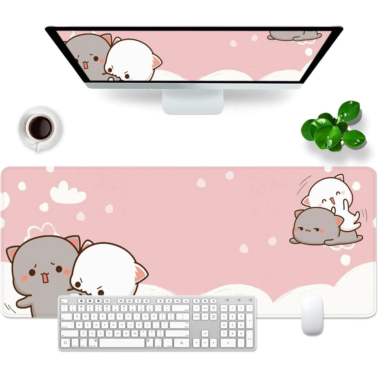 Pink Gaming Mouse Pad Cat Large Mouse Pad Office Desk Accessories XL Funny Desk Mat 24x14x0.12 inch Cute Desk Pad Kawaii Keyboard Pad (Cute cat -6)