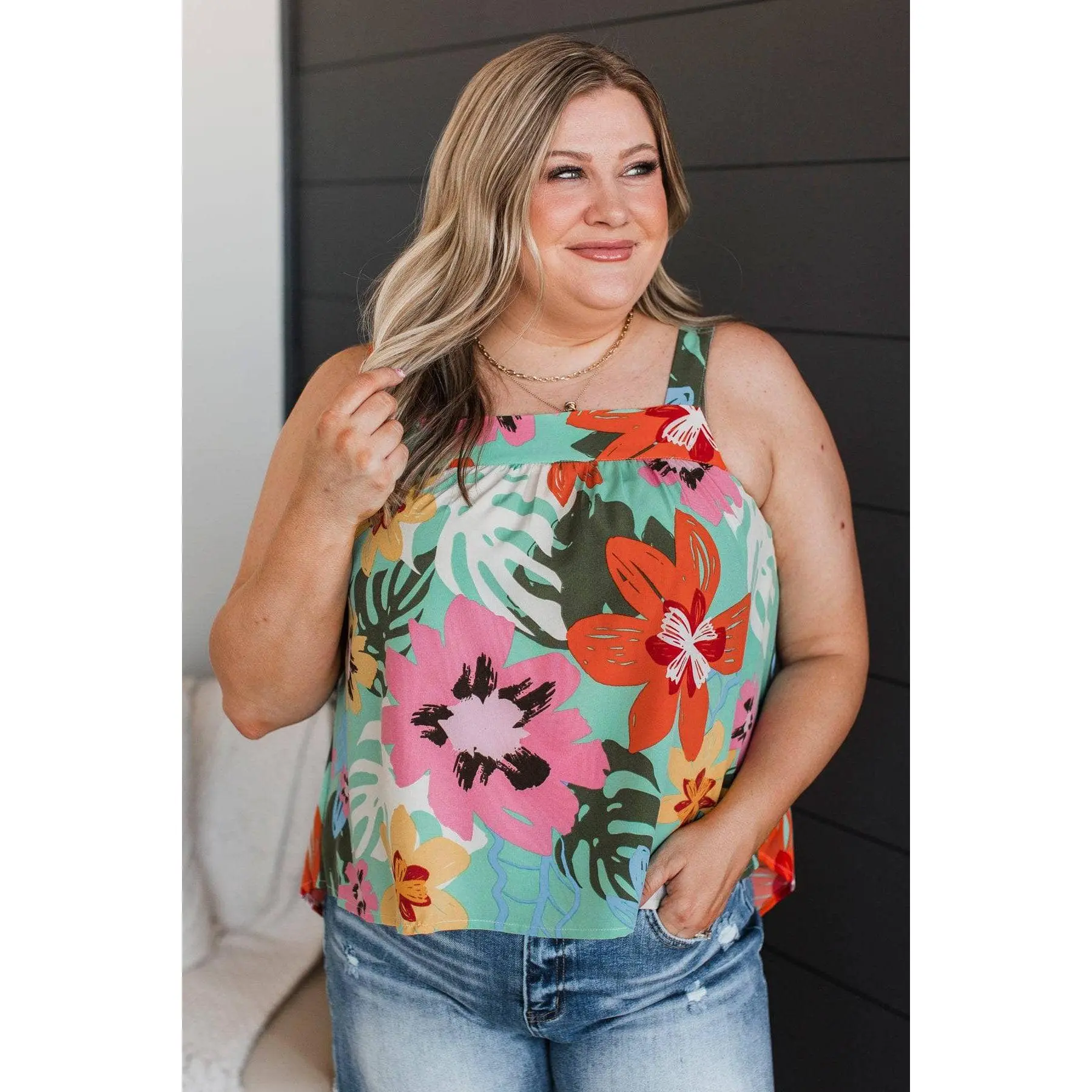Breaking Through Floral Tank Top- Seafoam