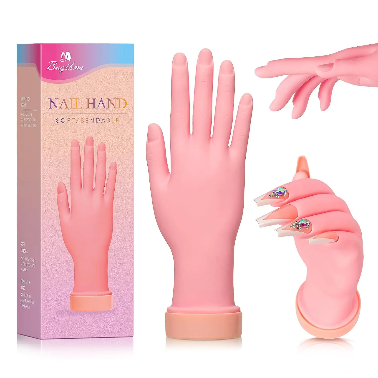 Flexible Practice Nail Fake Silicone Hand Model for Acrylic Nails | Mannequin Hand for Nails, Fake Manicure Hand Manikin hand to practice nails on for Nail Practicing nail Tip art beginner
