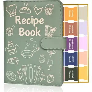 Recipe Book to Write in Your Own Recipes, Binder Holds 160 Recipes, Leather Cover Cookbook with Divider Tabs, Gifts for Mom Daughter (Green)