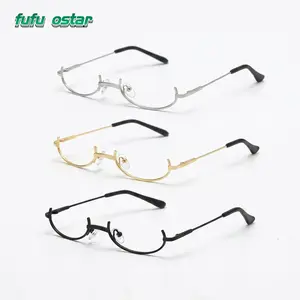 Anime cosplay lower half frame glasses decorative eyes retro lens free frame glasses