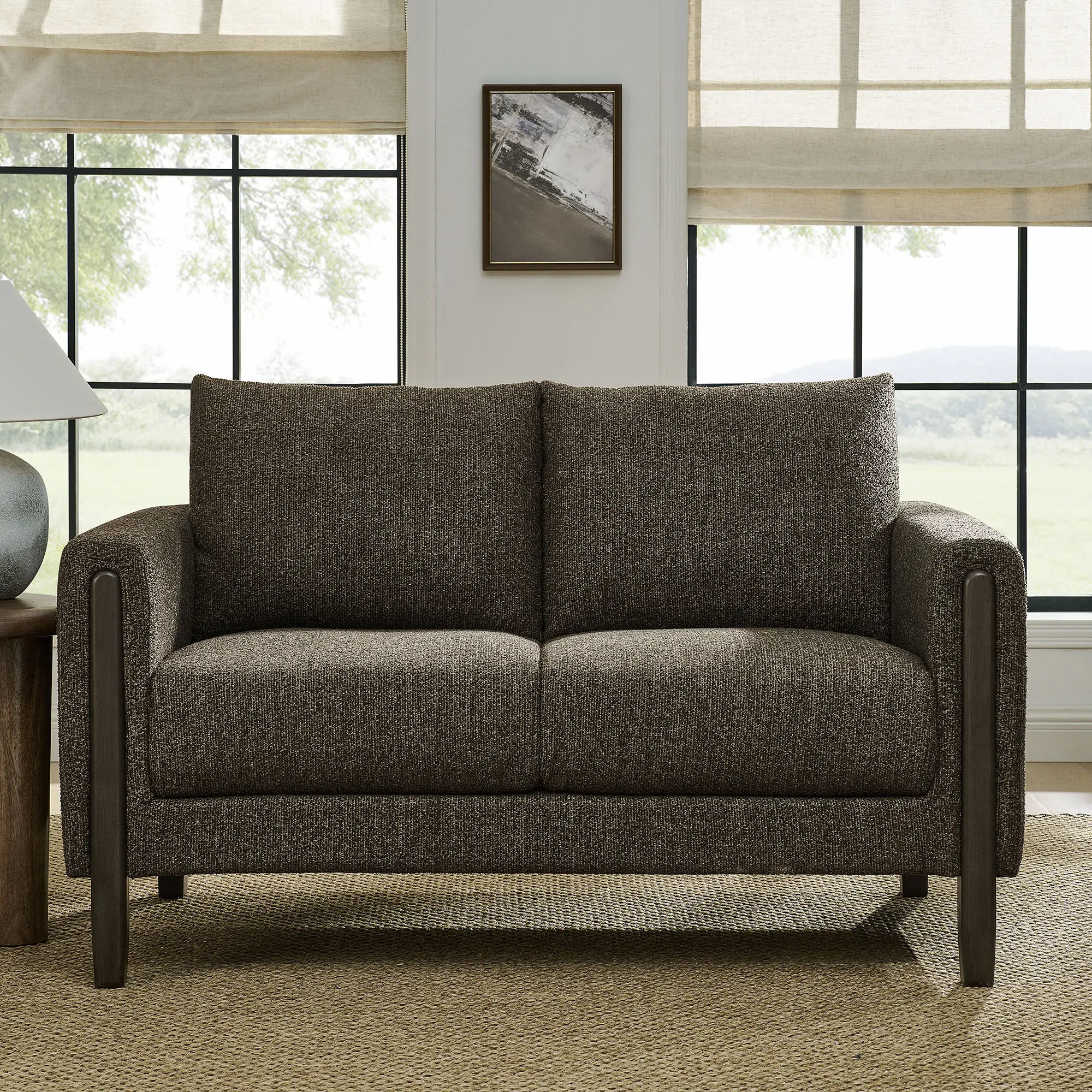 Hawken Boucle Fabric Loveseat in Antique Espresso
