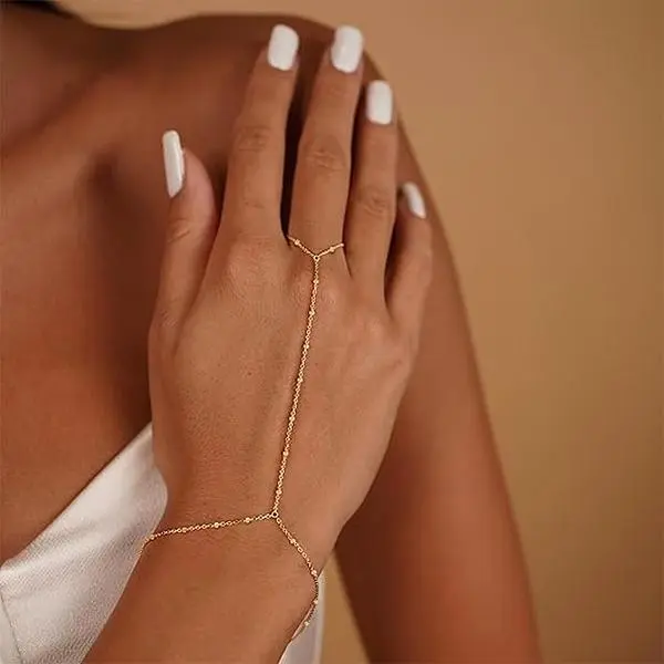 BloomWish B Hand Chain Bracelet Gold Bracelets for Women Link Chain Bracelets Trendy Finger Ring Slave Bracelet Jewelry Gifts