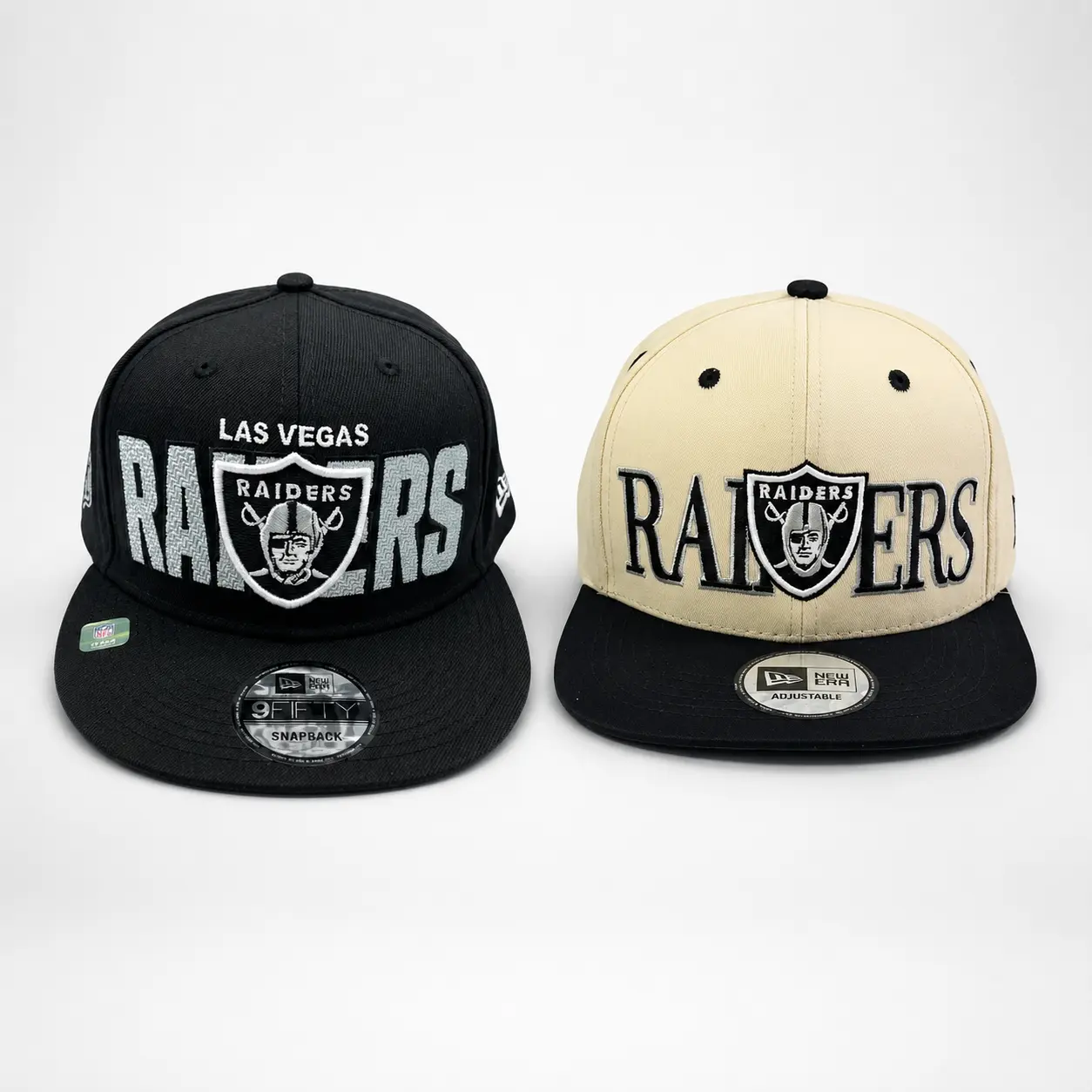 New Era Las Vegas Raiders 9FIFTY Snapback Hat, Embroidered NFL Football Team Logo Cap, Adjustable Flat Brim Hip Hop Streetwear Hat for Men & Women