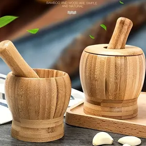 1Set Premium Bamboo Garlic Mortar and Pestle - Effortless Spice Grinder for Garlic, Herbs, and Chili - Rust-resistant Kitchenware Kitchen Tool Perfect for Crafting Homemade Sauces and Dressings Kitchen Gadgets