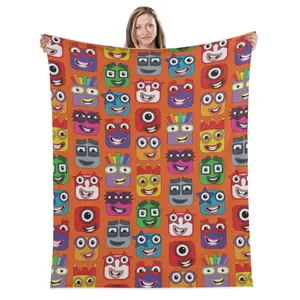 Colorful Square Flannel Blanket Featuring Digital Building Blocks, Lightweight And Easy to Lay Out, Made from Wrinkle-Resistant Material for Enduring Decoration, Perfect for a Bedroom Or Dorm Room, Adds Warmth