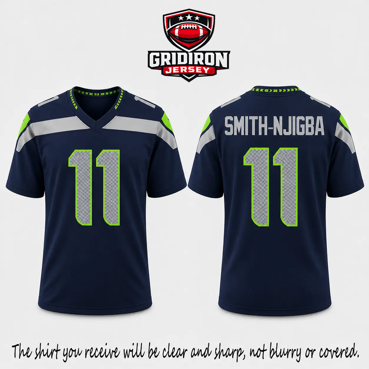 GRIDIRON JERSEY Smith-Njigba #11 Football Jersey, Seattle Navy Blue Green 3D Sports Shirt, American Football Fan Jersey, Game Day Outfit, Unisex Gridiron Sportswear Gift