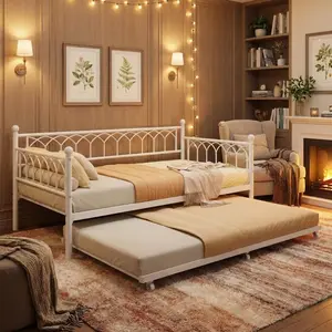 Garvee Twin Size Curved Arc Bed Frame - Arched Daybed with Trundle, Heavy Duty Metal Platform Sofa Bed with Charging Station, LED Lights, 350 lbs Capacity, 80.51x12.2x5.91 Inches, Assembly Required for Small Spaces, Living Room