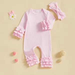 Newborn Baby Girl Clothes Long Sleeve Ruffed Romper Jumpsuit Infant Fall Winter Outfits Headband Coming Home Outfit Preemie Girl Clothes