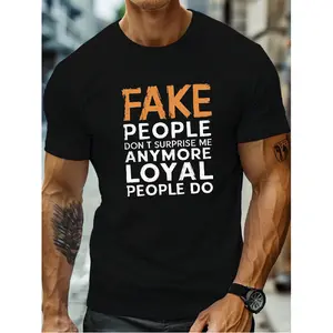 Men's Classic Letter Print Oversized Comfy Short-Sleeve Crew Neck T-Shirt, Casual Regular-Fit Fabric Top for Everyday Summer Wear