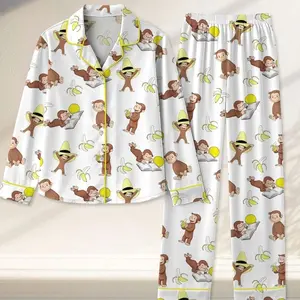 Curious George Monkey Pajamas, Stay Curious Pajamas, Nostalgic Cartoon PJS, Travel & Learning Gift, Curious George PJS
