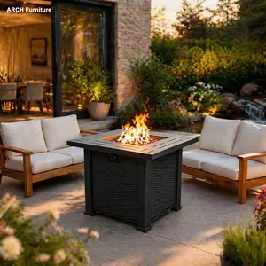 28" Square Steel Gas Fire Pit Table, 50000 BTU Modern Outdoor Fire Pit for Patio, Backyard, Black Home Improvement Garden Supply, Fire Pit Outdoor