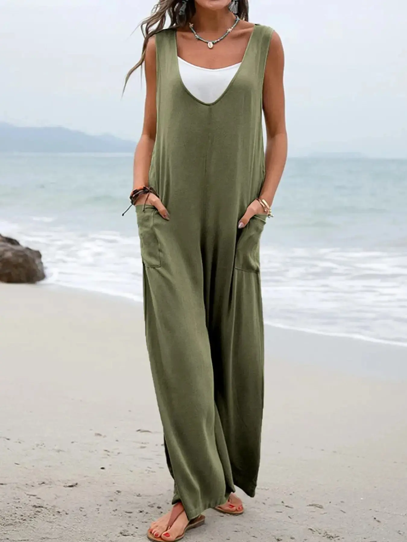 Women's Sleeveless Loose Romper Pockets Casual Spring Summer Comfortable Trendy 2026