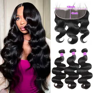 13x4 Lace Frontal With Bundles Body Wave Bundles With Frontal Closure Free Part Human Hair Bundles With Frontal