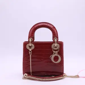 Pre-owned Dior leather Crossbody Bags Christian Red Crocodile Crystal Embellished Mini Lady Bag w/ Strap Twins LDJ3980