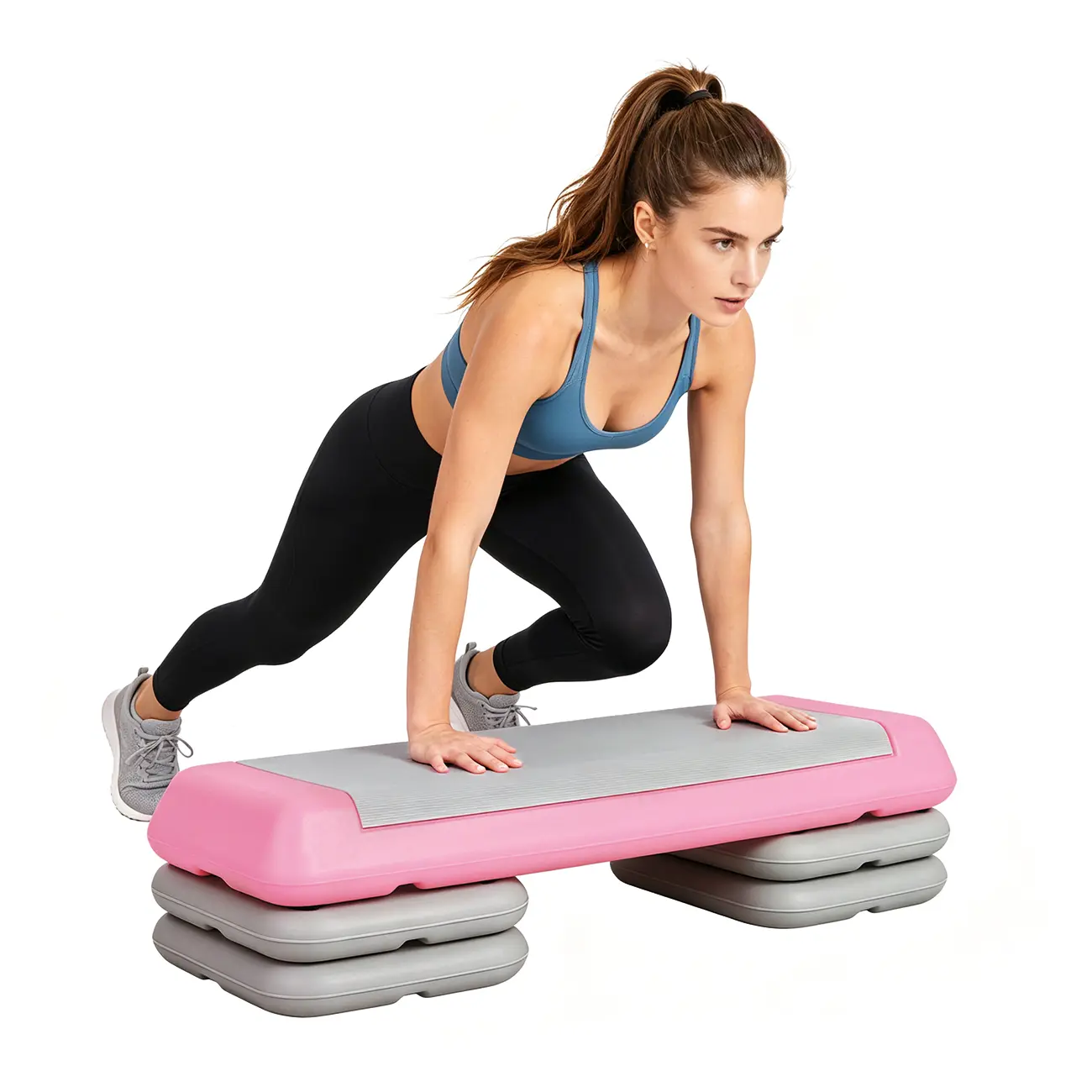 Adjustable Non-Slip PE Aerobic Step Platform - Textured Surface, Stackable Base, Compact Fit, Portable Home Gym Fitness Equipment for Cardio Workouts sohochic