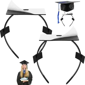 2 Pack Graduation Cap Headband, Grad Cap Hairband Insert for Perfect Graduation Hat Headband, Gift for Graduates Students Accessories Black