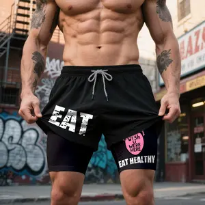 Unisex Pink Lips "Wish U Were Here" Funny Slogan 2 Layer Athletic Workout Shorts