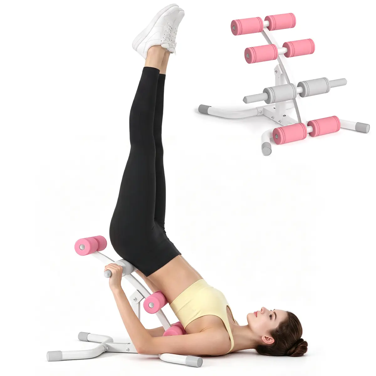 RELIFE SPORTS Mini Inversion Table - 330lb Capacity, Space-Saver Compact Steel Frame Machine with Foam Rollers, Home Gym Back & Glute Trainer, Spine-Friendly Unisex Abdominal Full-Body Stretch Equipment