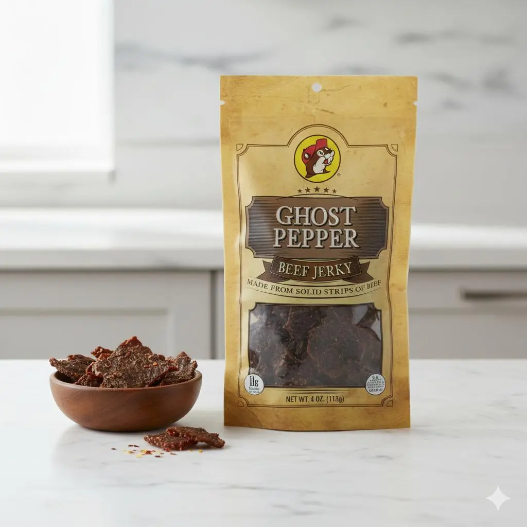 Buc-ee's Fiery Ghost Pepper Spicy Pure Beef Jerky - Premium 100% Solid Beef, Slow-Smoked, Chemical Free, No Artificial Additives, High Protein, Low Carb, Natural Dried Snack for Adults, Road Trips, Bag