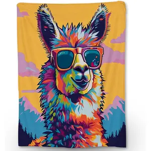 Cute Cartoon Llama Blanket, Soft Flannel Animal Colorful Throw Blanket for Couch, Bed, Travel & Home Decor, Cozy Lightweight Warm Fluffy Fuzzy Blankets for Adults Kids