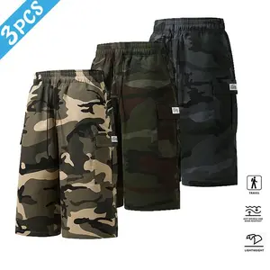 3-Pack Men's Premium Camouflage Cargo Shorts - Elastic Waist Side Flap Pocket Casual Outdoor & Hiking Shorts