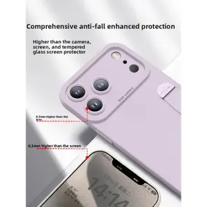 Compatible with iPhone 16/17 | Brand new liquid silicone phone case with built-in stand - camera shock protection, responsive buttons, includes wrist strap and stand, +9D anti-fingerprint tempered glass screen protector.