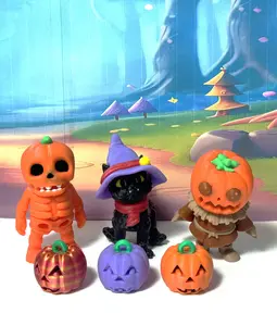 Wesctcoast3d 6pcs Halloween Skeleton Pumpkin Scarecrow Cat in The Hat Figurines 3D Printed Articulated Spooky Fireplace Bookshelf & Office Display Halloween Decor Themed Party Accents Set Ornaments 2" Tall Collectible for Spooky Centerpiece