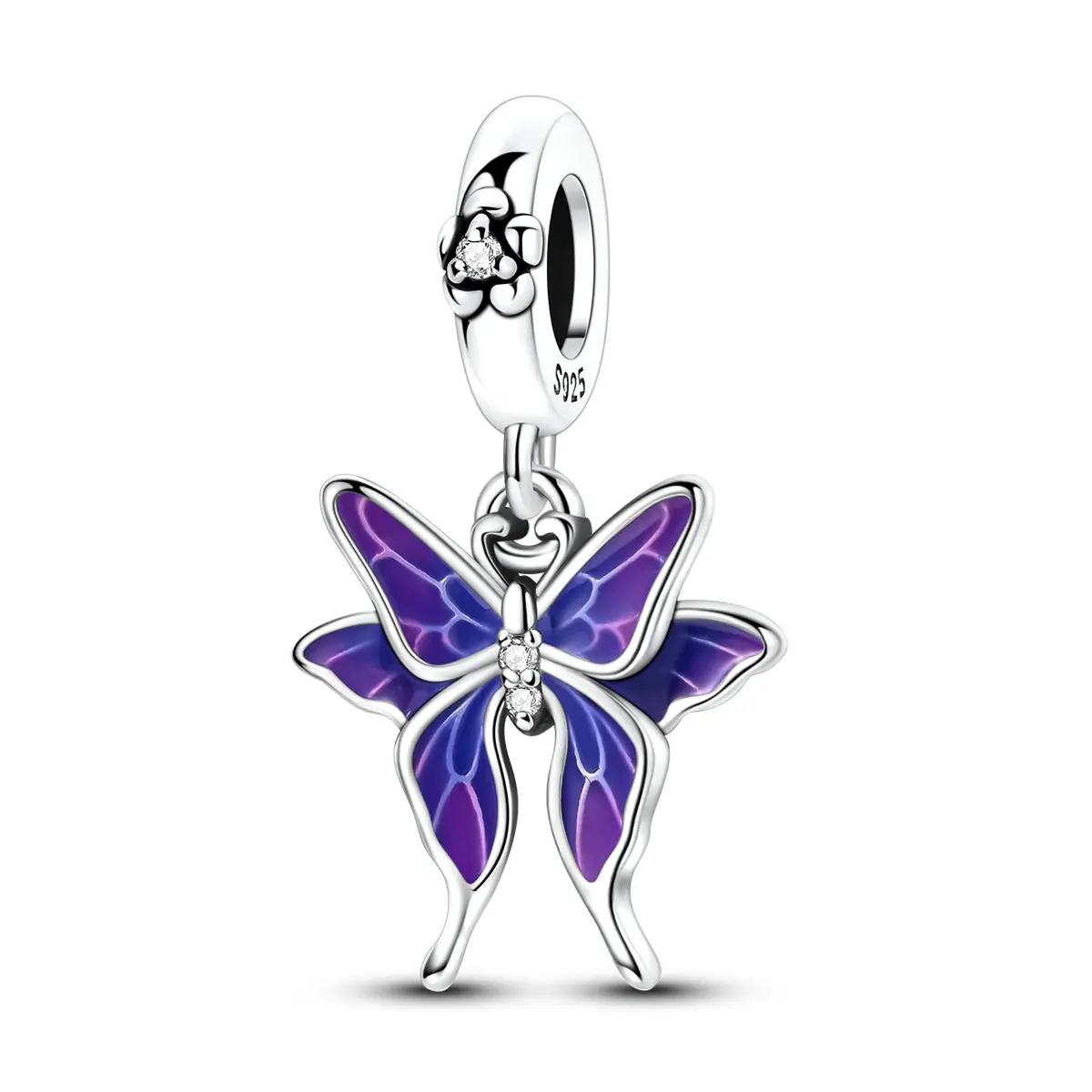 Butterfly Charm Pendant, 925 Silver-Plated Color-Changing Fairy Wing with Purple Enamel and Cubic Zirconia, Exquisite Trendy Pendant for Personalized Jewelry, Anniversary Gift for Women Girls, Whimsical Necklace, Female
