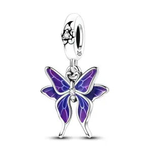 MULA Color-Changing Butterfly Pendant, Purple Enamel Fairy Wings Pendant, 925 Silver-plated and Cubic Zirconia, Temperature-Sensitive Jewelry, Compatible with Pandora Bracelets and Necklaces