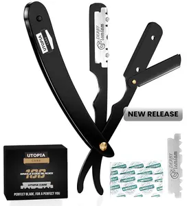 Utopia Care Professional Straight Razor for Men | Barber Straight Edge + 100 Blades Included