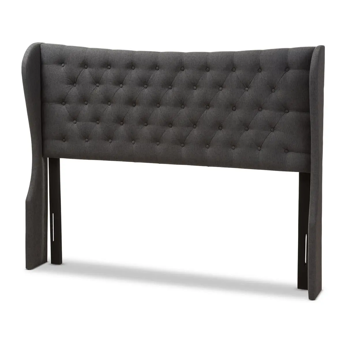 212 MAIN Dark Grey Fabric-Covered Tufted Upholstered Queen Size Winged Headboard - Modern Curved Plush Solid Frame Wingback (Model BBT6631), Tufted Upholstered Headboards, Fabric-Covered Headboards