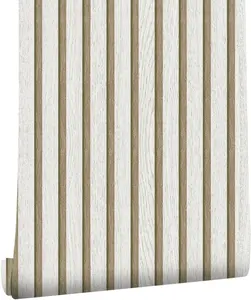 Modern Wood C Slat Peel & Stick Wallpaper 17.3"x118" – Waterproof PVC Faux Wood Stripe Contact Paper for Wall & Furniture Makeover