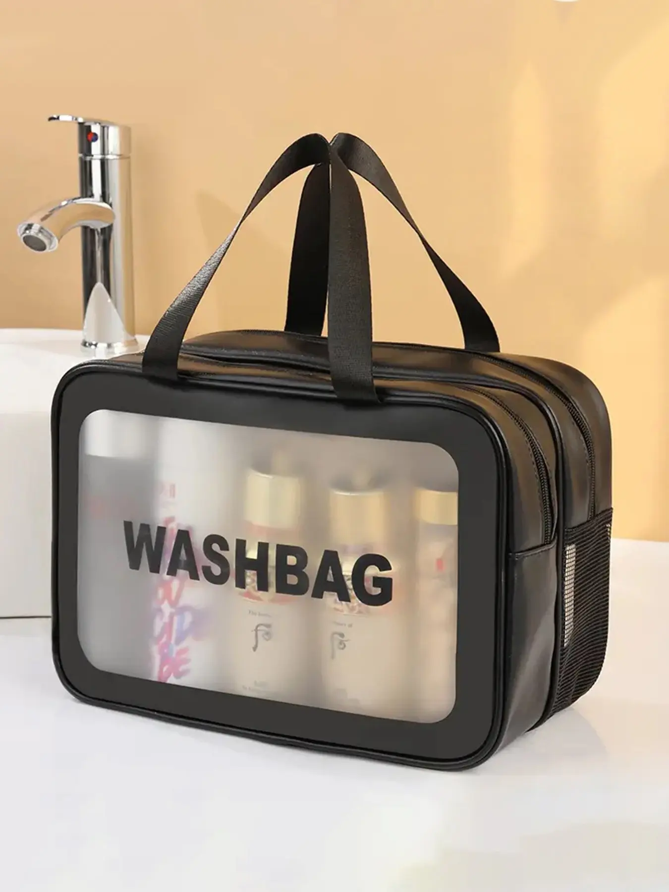 Large Capacity Transparent Travel Wash Bag, Toiletry Bag, Dry Wet Separation, Waterproof Handbag, Storage Pouch, Portable Shower Kit Organizer