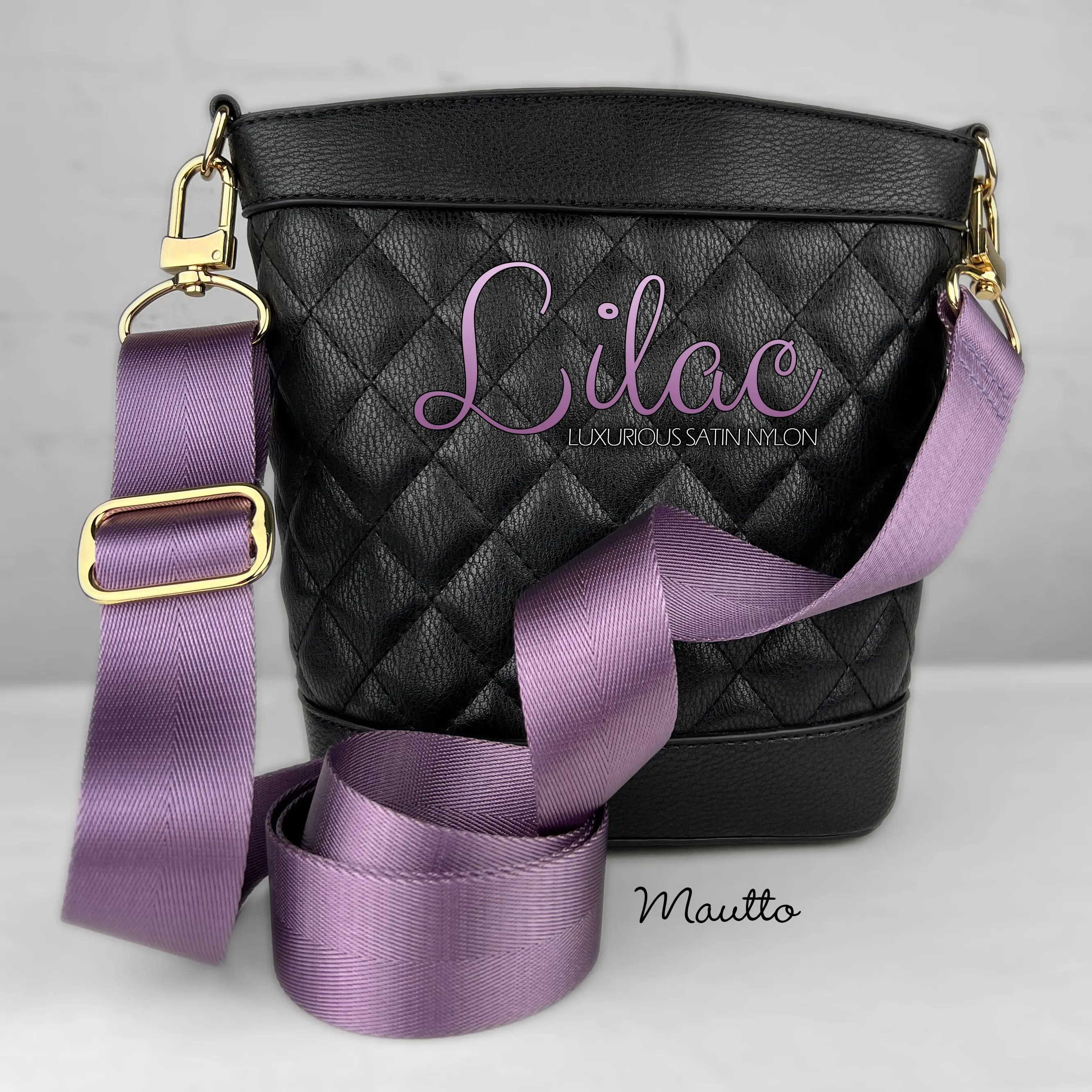 Luxurious Satin Nylon Strap - Wide/Comfy Shoulder to Crossbody Length - Adjustable (34-55 inches) - Gold-tone & Antique Gold Connector Options